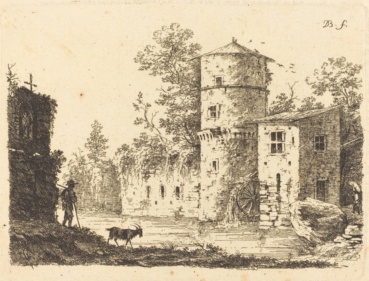 Torre antiga com moinho de água de Jean Jacques de Boissieu