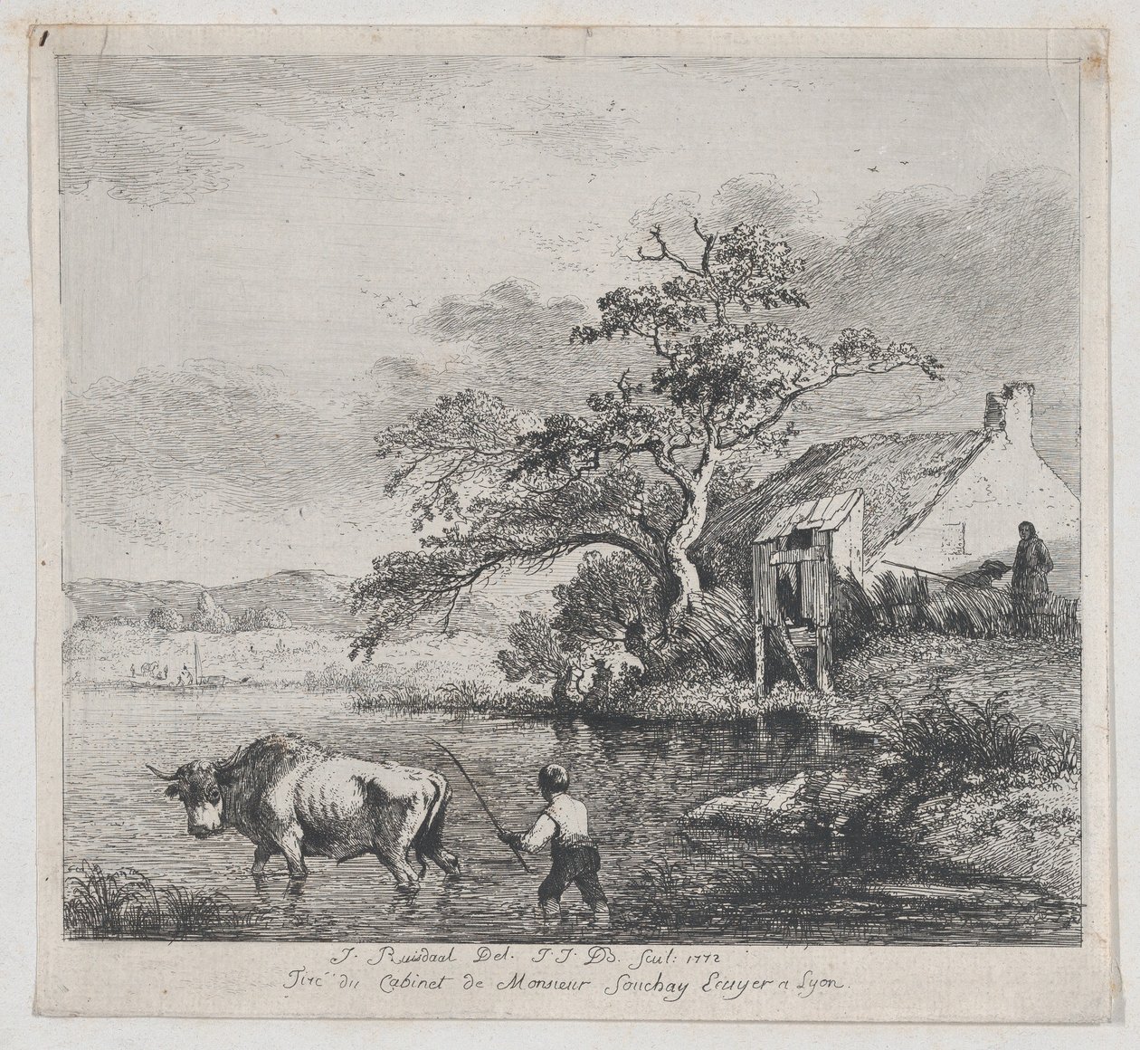 Pastor e Touro, depois de Ruisdael, 1772. de Jean Jacques de Boissieu