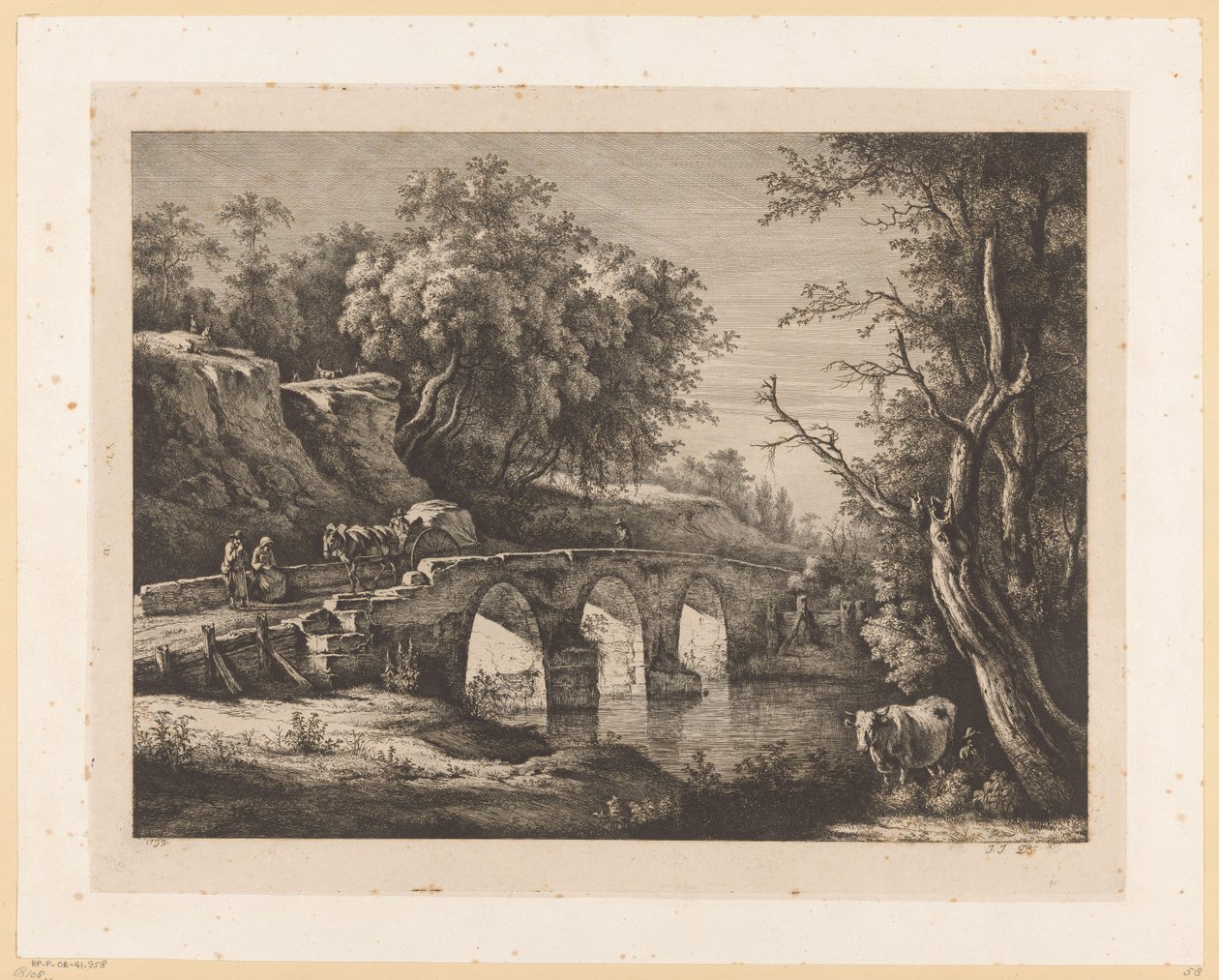 Paisagem com figuras sobre uma ponte de pedra de Jean Jacques de Boissieu