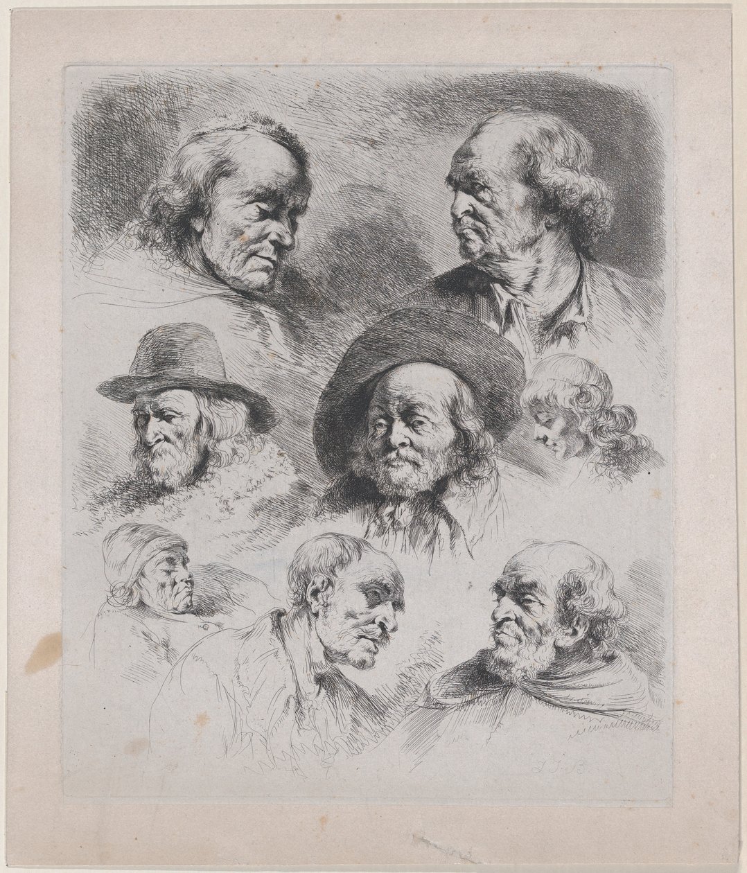 Estudo de oito cabeças, 1795. de Jean Jacques de Boissieu