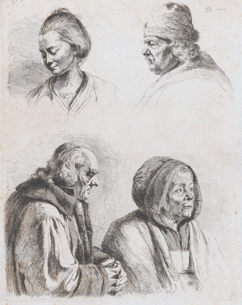 Estudo de quatro cabeças, 1770. de Jean Jacques de Boissieu