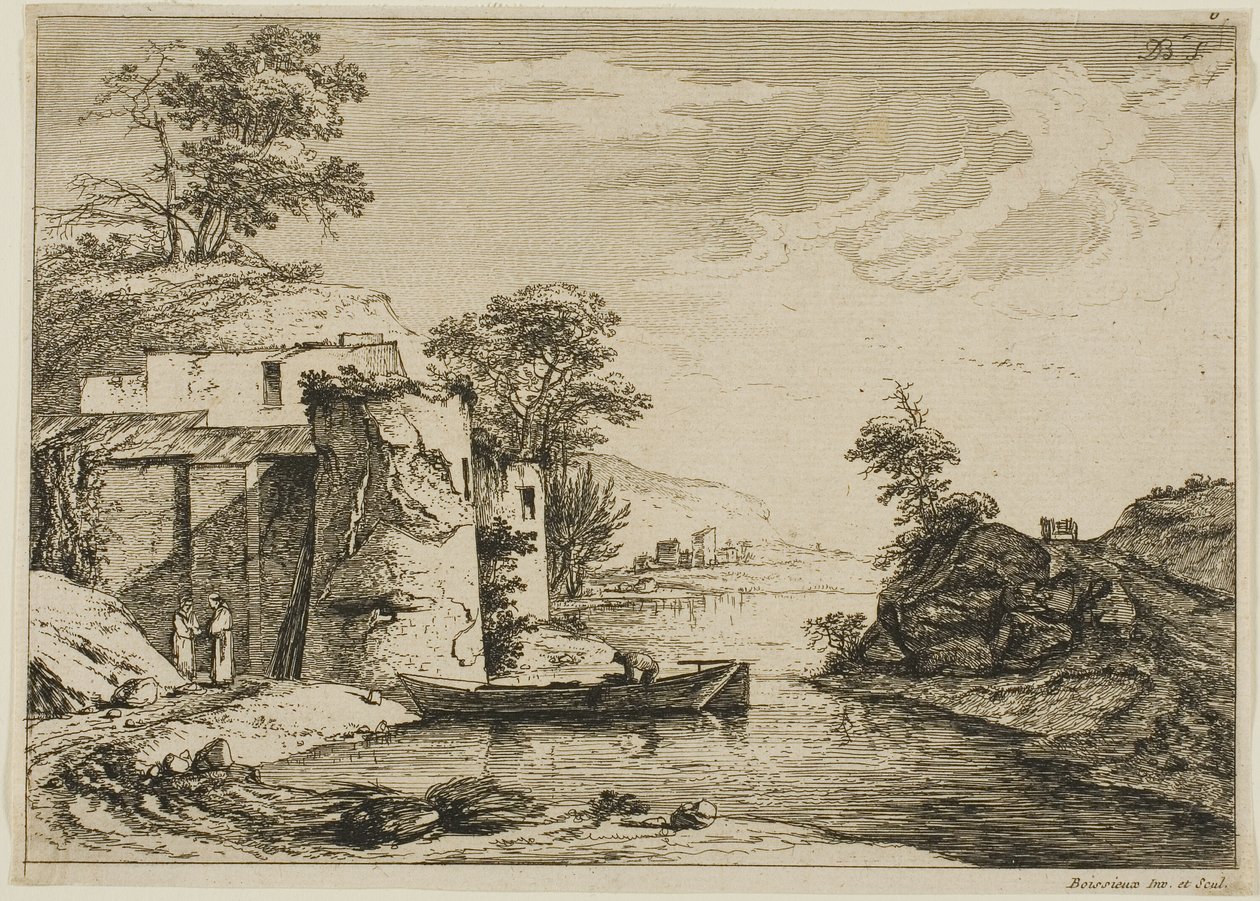 A velha torre à beira de um rio de Jean Jacques de Boissieu