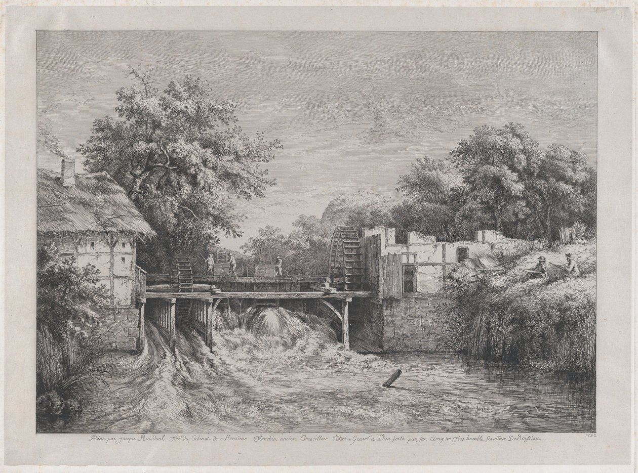 O Moinho de Água, depois de uma pintura de Ruisdaël, 1782. de Jean Jacques de Boissieu