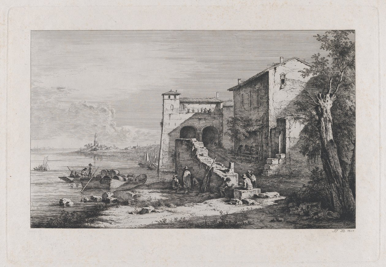 Vista da antiga alfândega em Roma, 1807. de Jean Jacques de Boissieu