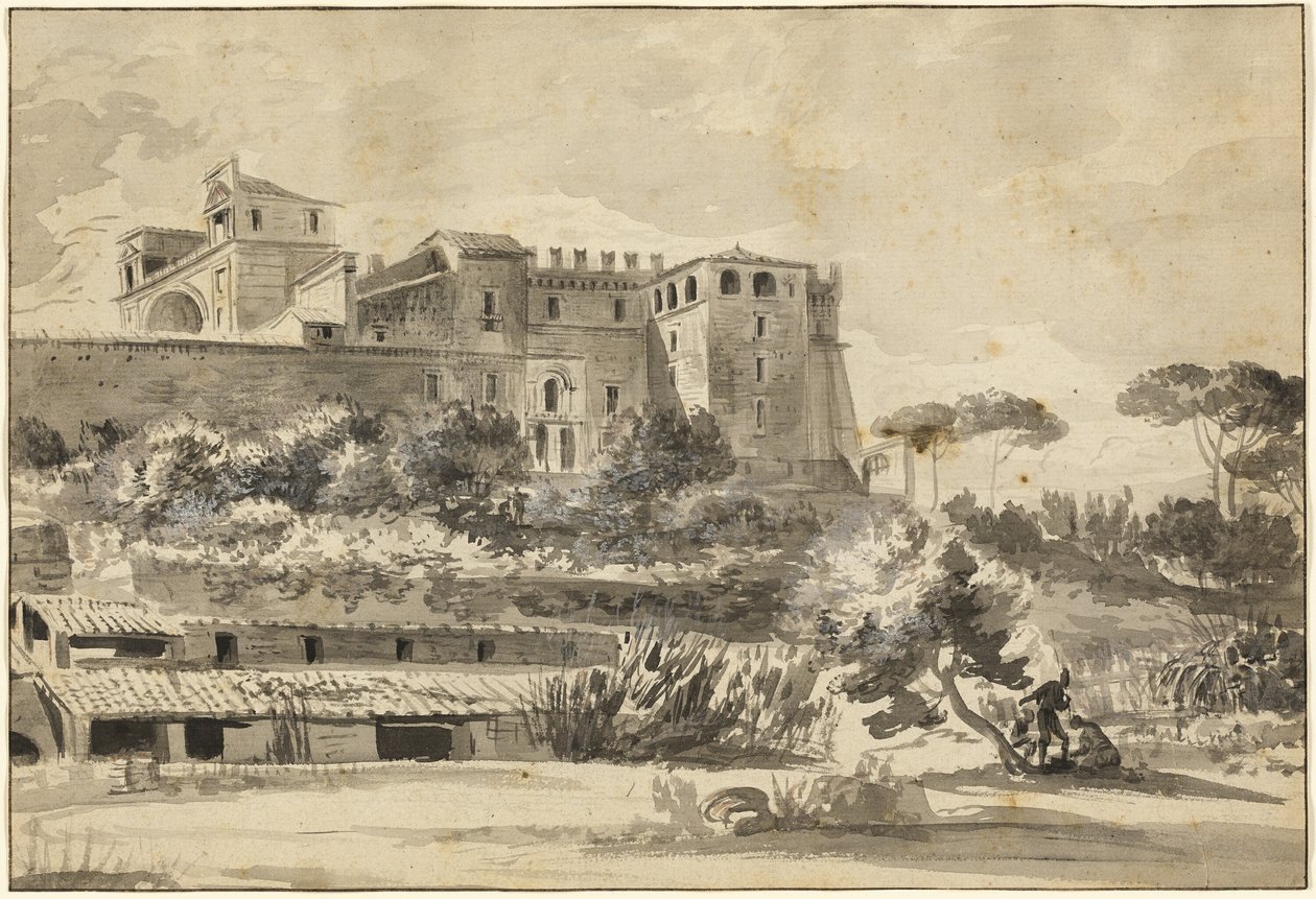 Vista de uma villa italiana e jardins (o Belvedere do Vaticano) de Jean Jacques de Boissieu