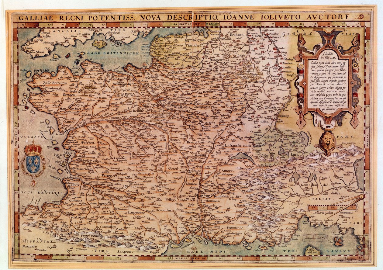 Mapa geográfico da França por Jean Jolivet (século XVI) 1570 Paris, B.N. de Jean Jolivet