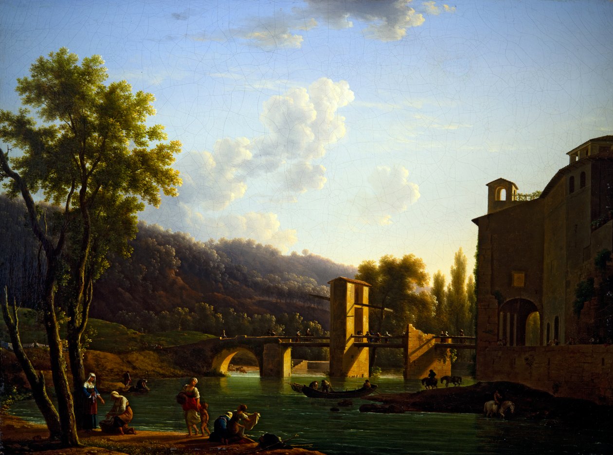 Vista de uma ponte em Sora (óleo sobre tela) de Jean Joseph Bidault