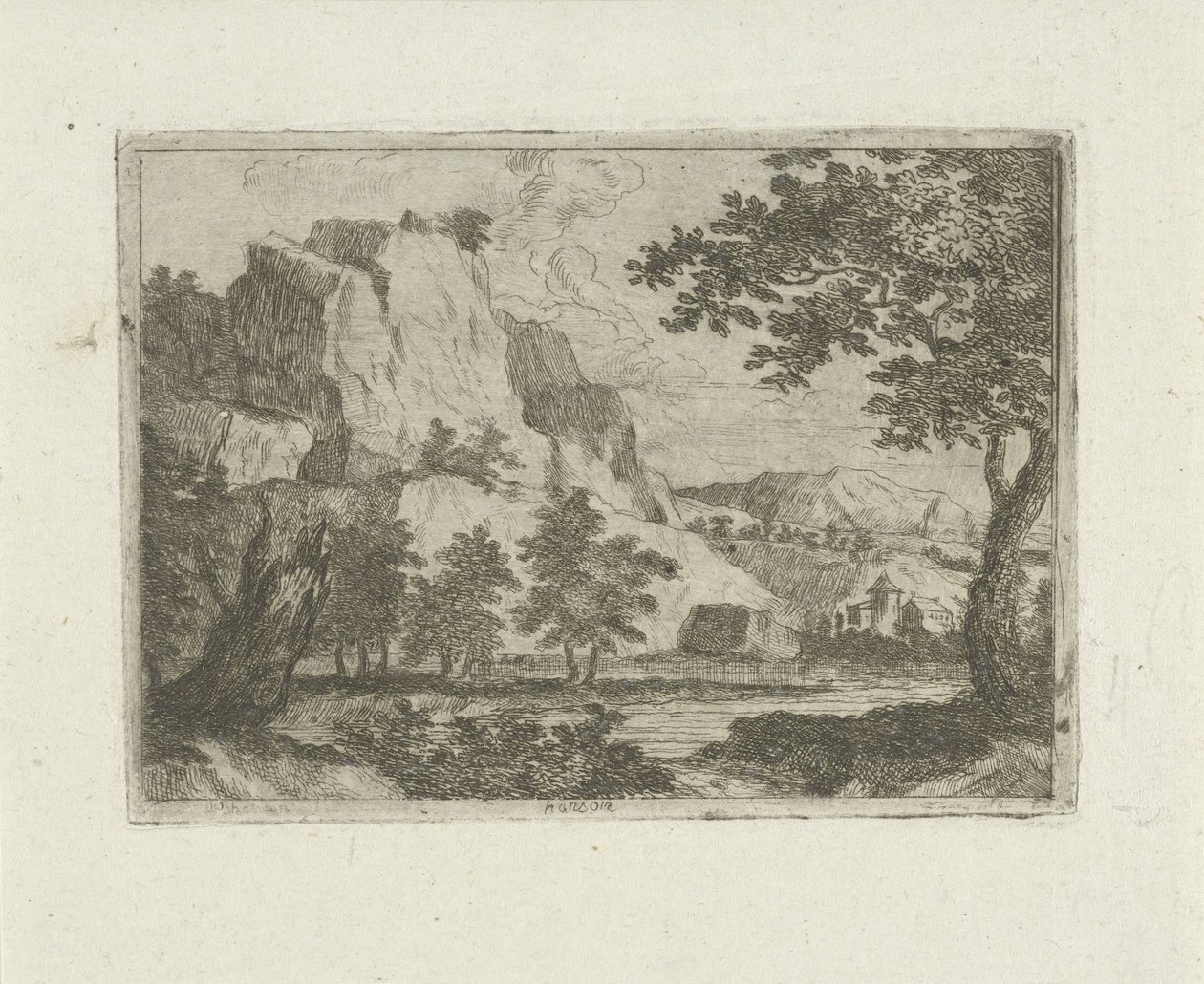 Rocha numa paisagem fluvial de Jean Joseph Hanson