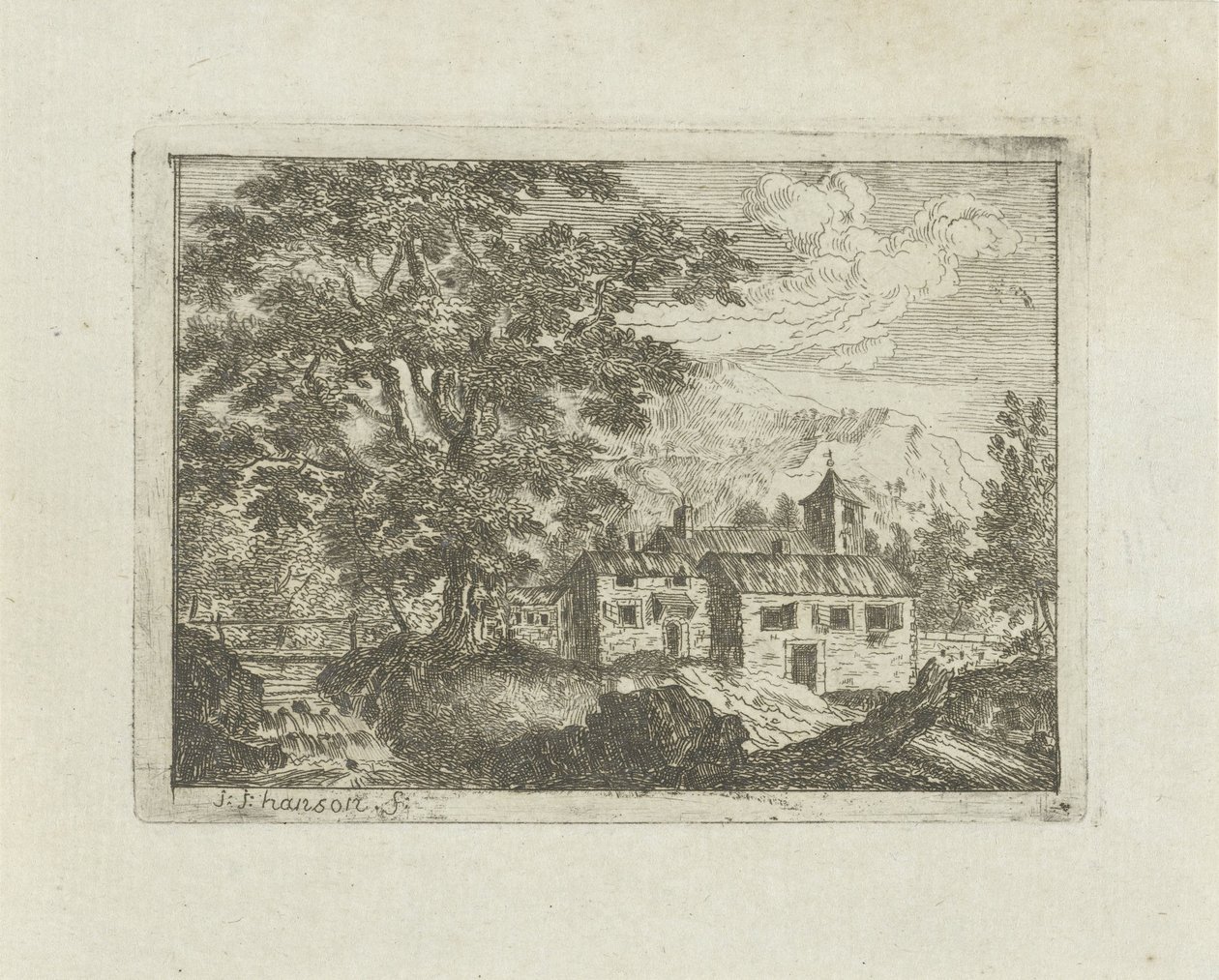 Casa fortificada perto de uma queda de água de Jean Joseph Hanson