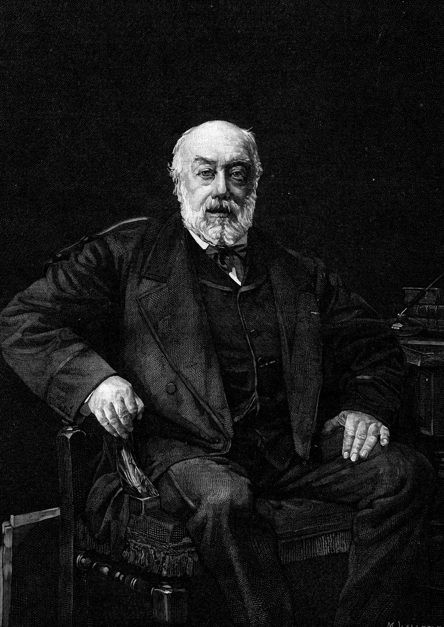 Retrato de Gustave Nadaud (1820-1893), cantor francês. Gravura após a pintura de Jean Joseph Weerts (1849-1927). Em "O Mundo Ilustrado" n°1252 de 26 de março de 1881. de Jean Joseph Weerts