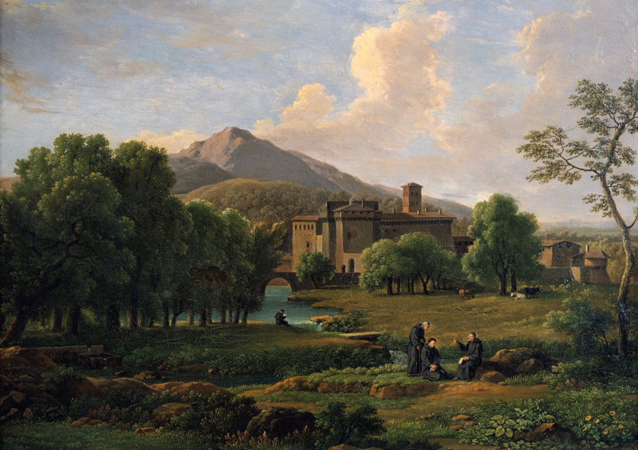 Vista do convento de Grotta Ferrata, perto de Roma, 1844 de Jean Joseph Xavier Bidauld