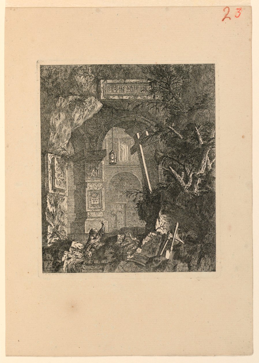Saint-François (?) em uma paisagem de ruínas de Jean Laurent Legeay