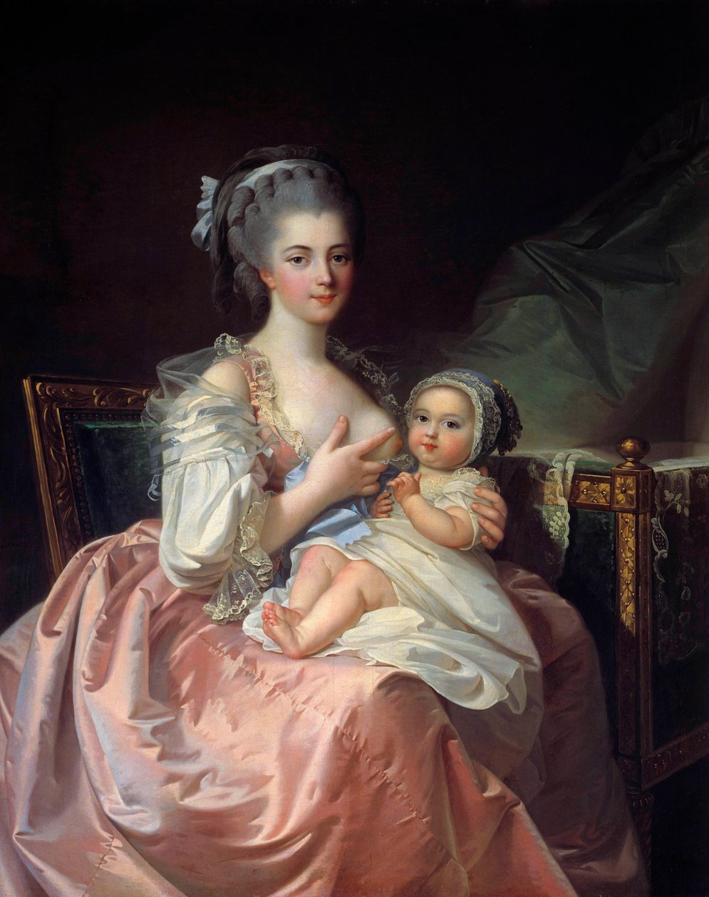 Mãe amamentando seu filho Pintura de Jean Laurent Mosnier (1743-1808) Século XVIII. Macon, Museu de Belas Artes de Jean Laurent Mosnier