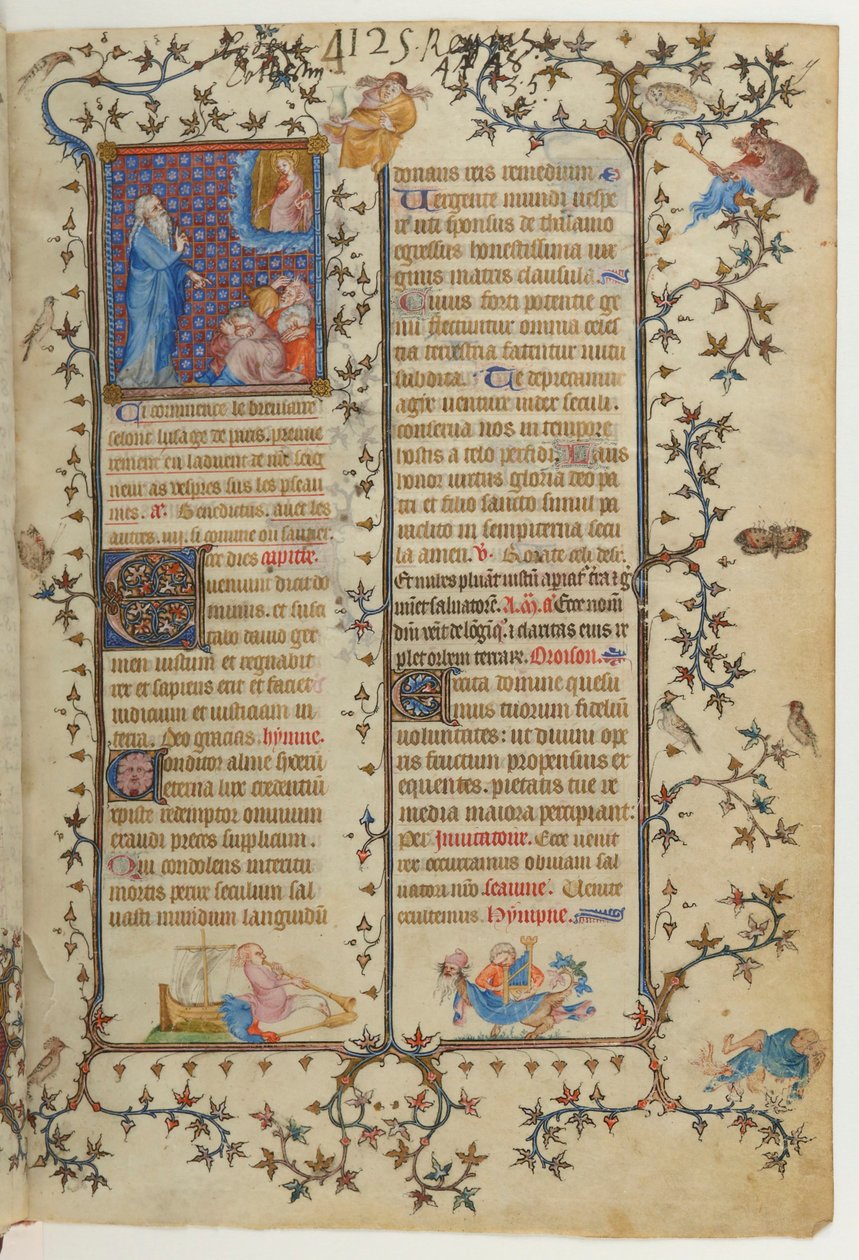 Página do Breviário de Carlos V: Isaías anuncia a vinda do Messias, com a aparição da Virgem Maria de Jean Le Noir