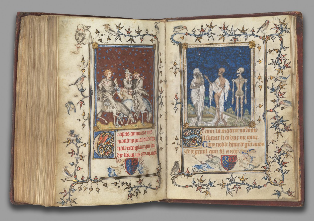 f.321v-322r do Livro de Oração de Bonne de Luxemburgo, Duquesa da Normandia, antes de 1349 (tempera, grisaille, tinta e ouro sobre velino) de Jean Le and workshop (attr. to) Noir