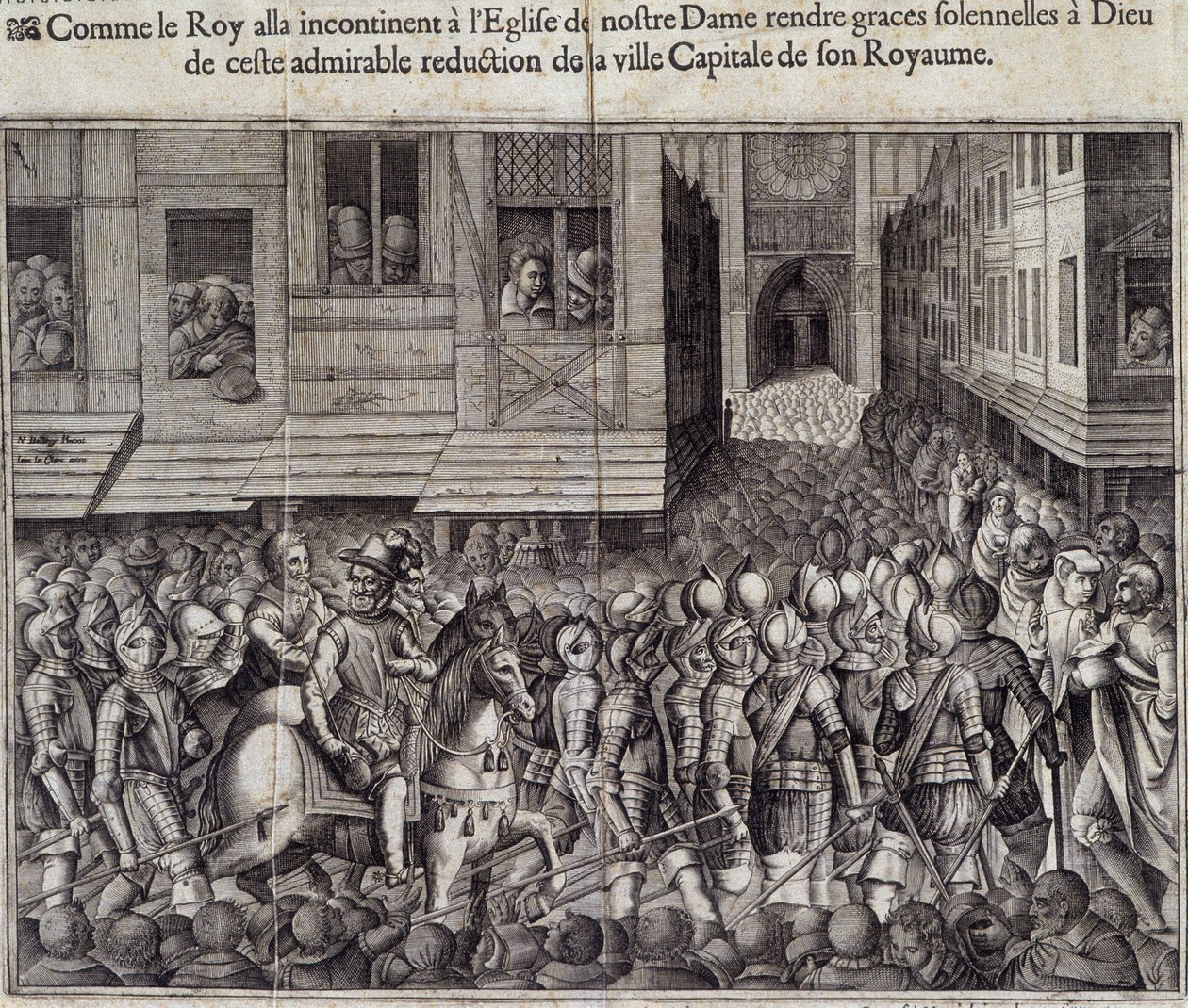 Entrada de Henrique IV (1553 - 1610) em Paris em 22 de Março de 1594 e ida à Catedral de Notre Dame para assistir à Missa - Gravação de Jean Lecler, depois de Bollery, Musee de Notre Dame de Paris de Jean Leclerc