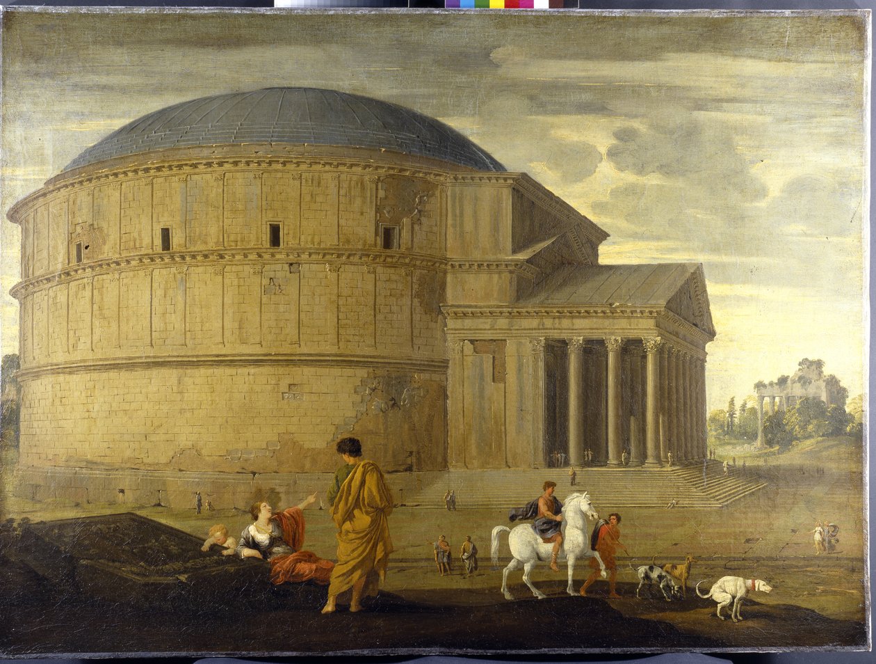 Vista de Capriccio do Panteão com o templo da Vespasian (óleo sobre tela) de Jean Lemaire