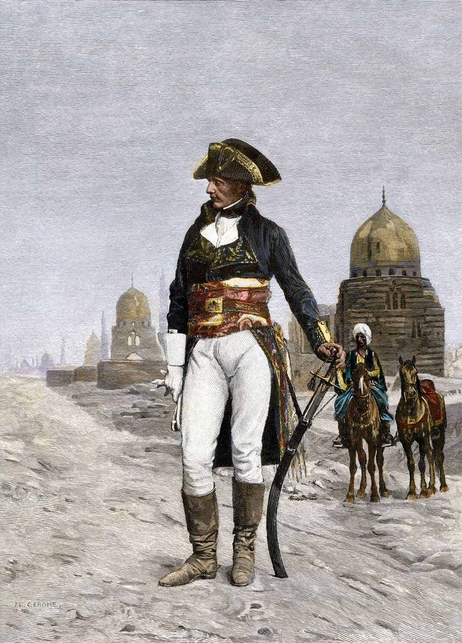Campanha (Expedição) do Egito (1798-1801): retrato de Napoleão Bonaparte (1769-1821) no Cairo em 1798. Gravura para colorir a partir de uma pintura de Jean Leon (Jean-Leon) Gerome. de Jean Leon Gerome