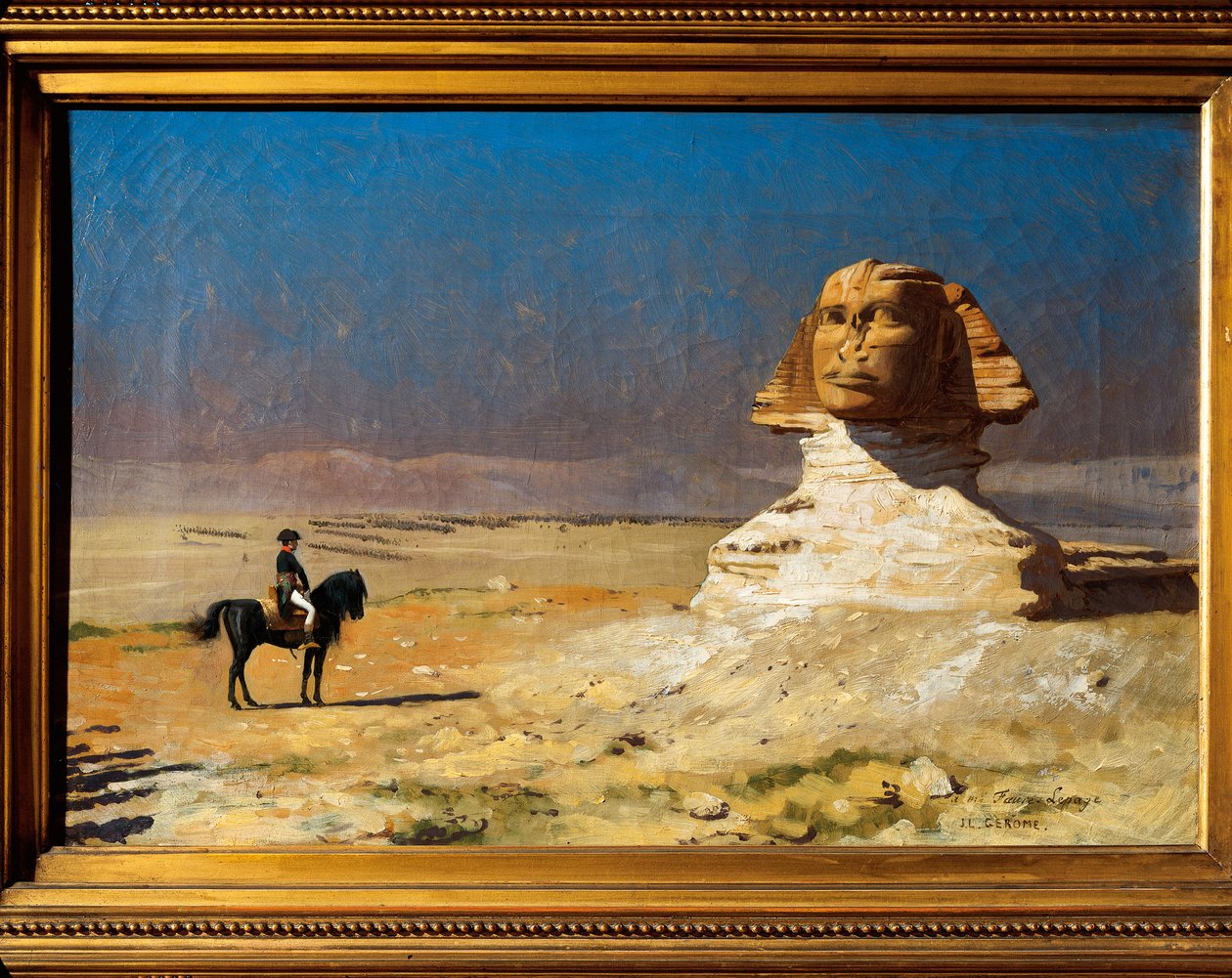 General Napoleão Bonaparte (1769-1821) em frente à Esfinge de Gizé, no Egito, durante a campanha egípcia (1798-1801) de Jean Leon Gerome