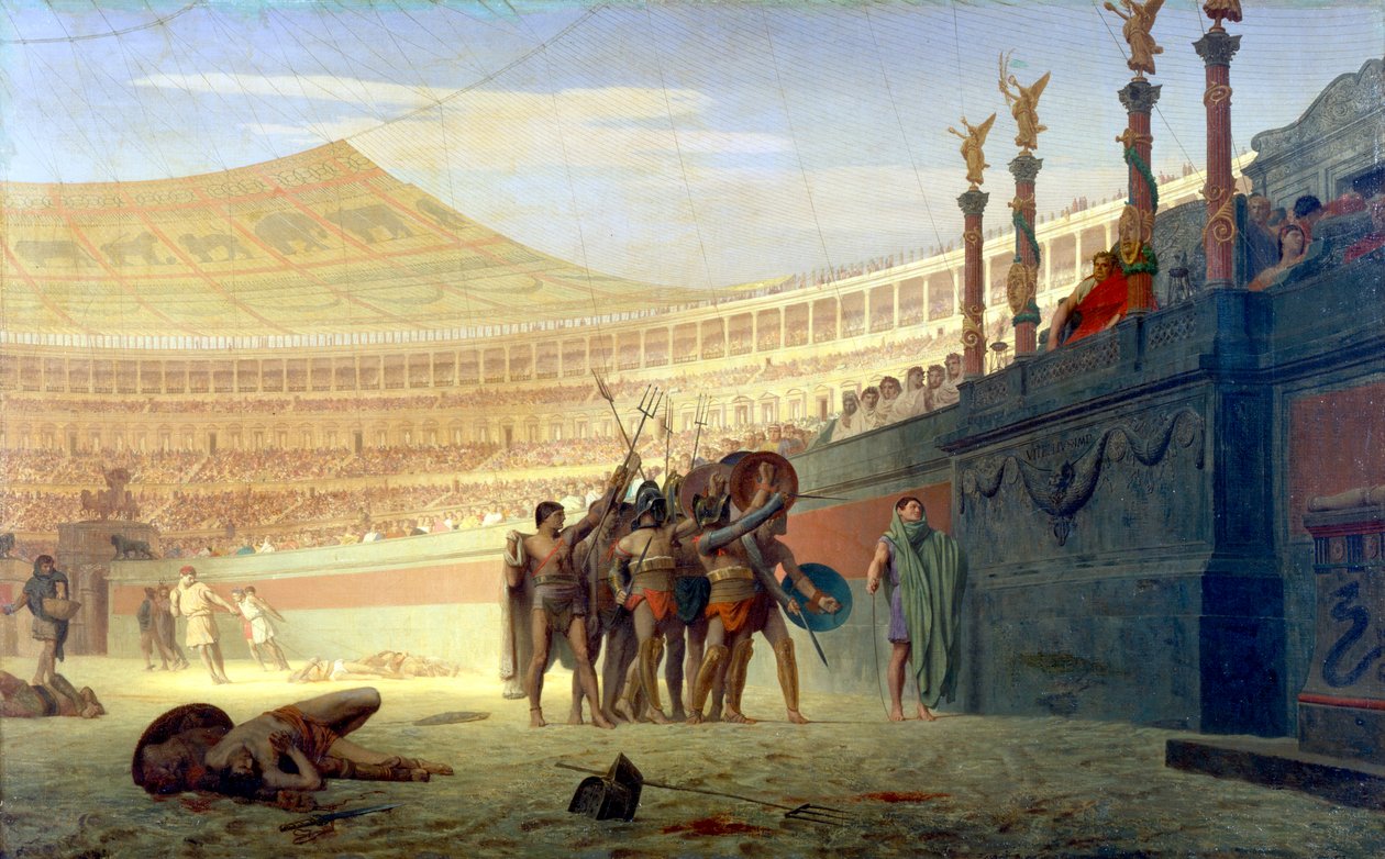 Granizo caesar! Nós que estamos prestes a morrer, saudamos você, século 19 de Jean Leon Gerome