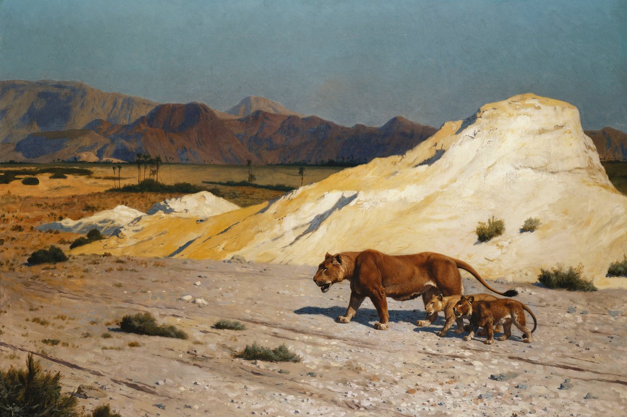Leoa e filhotes; Leoa e Lioceaux, de Jean Leon Gerome