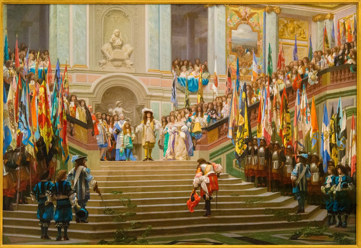 Recepção de Louis 2 de Bourbon Conde, disse o Grande Conde pelo rei Louis 14 a Versalhes em 1674 de Jean Leon Gerome