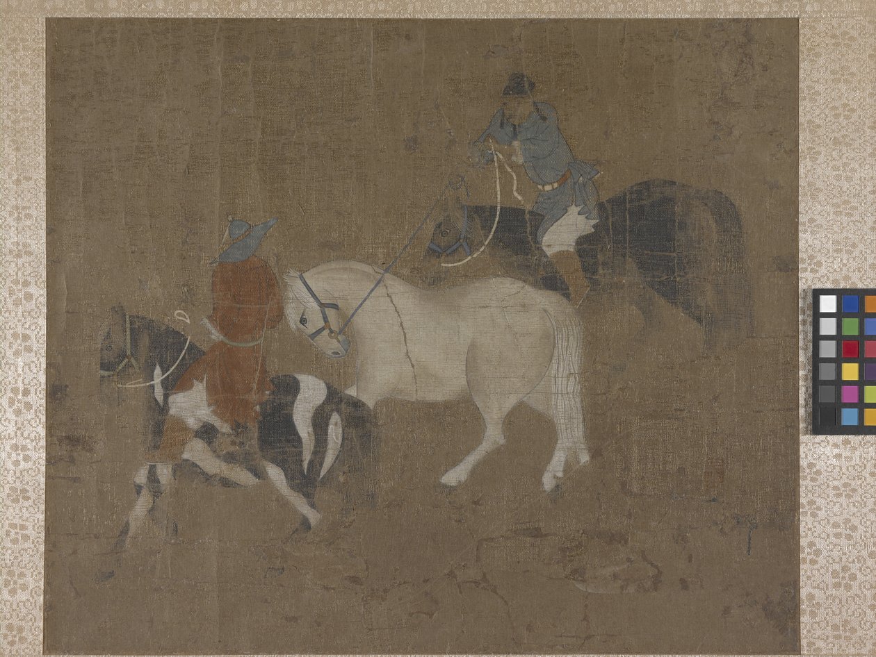 Cavaleiros que lideram um cavalo branco (cores sobre seda) de Jean Leon Gerome