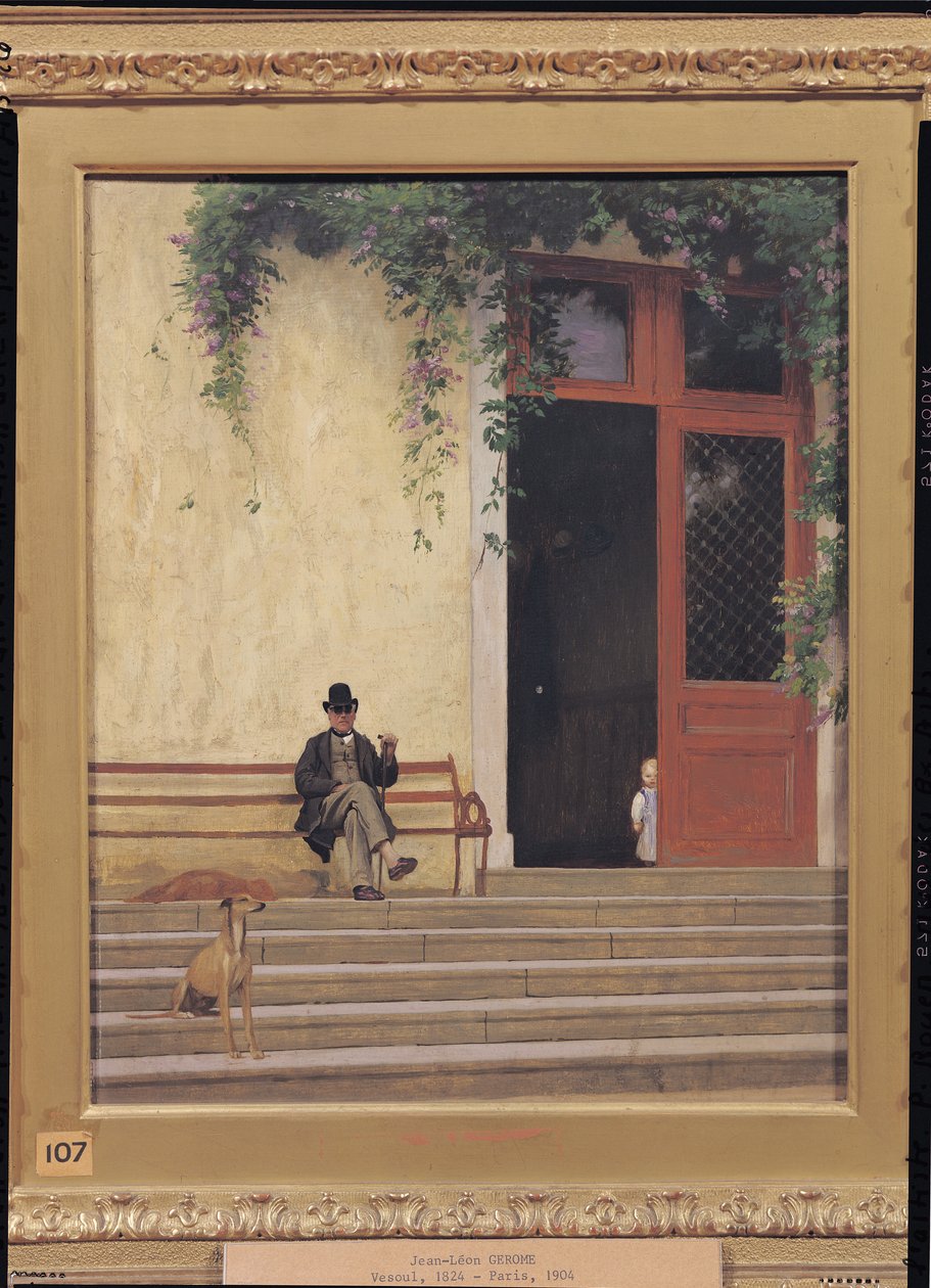 O pai e o filho do artista à porta de sua casa, c.1866-67 de Jean Leon Gerome