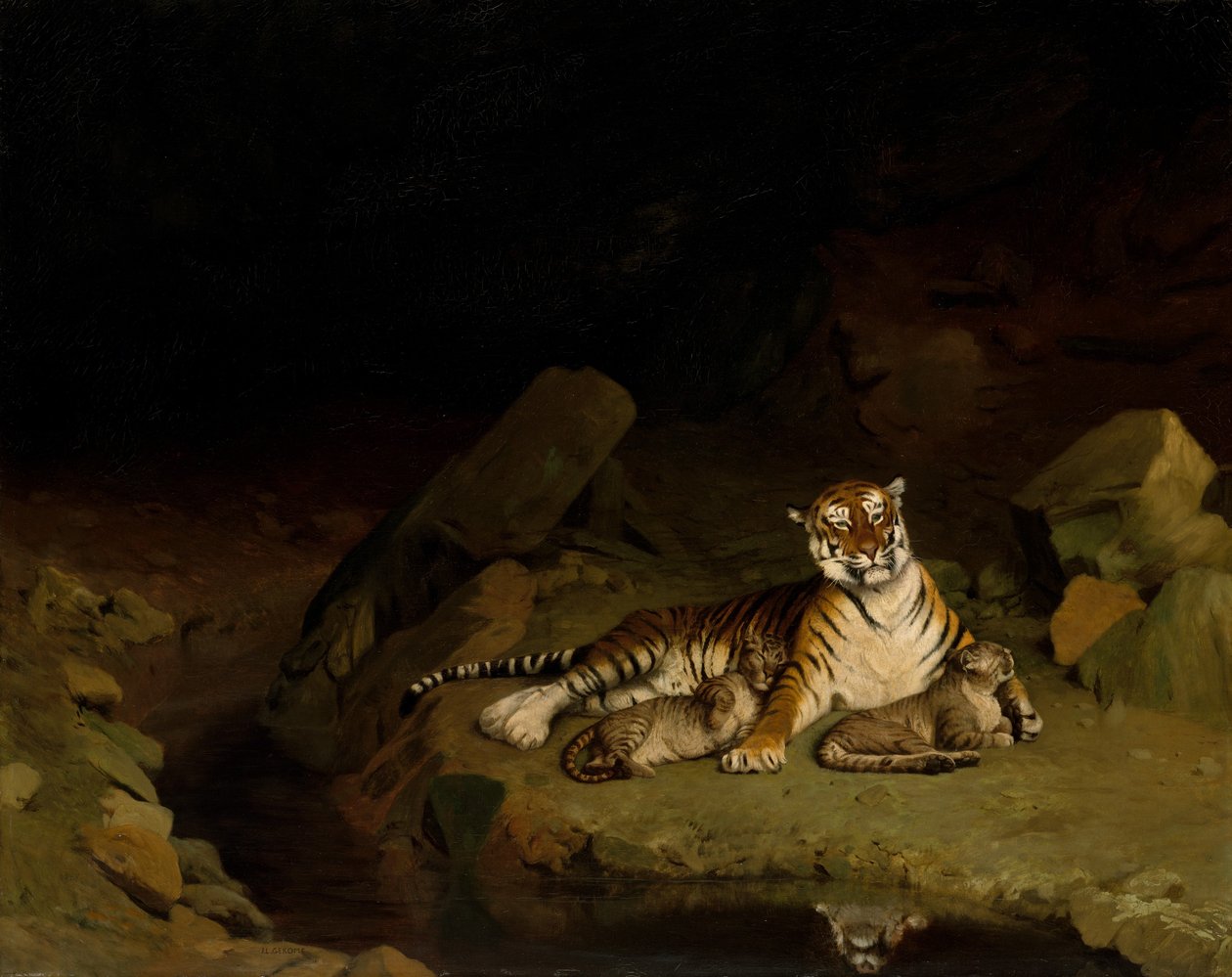Tigre e filhotes, ca. 1884 de Jean Leon Gerome