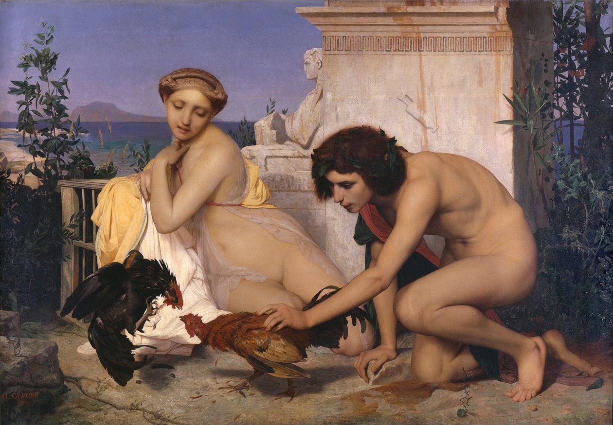 Jovens gregos participando de uma luta de galos The Cock Fight, 1846 de Jean Leon Gerome