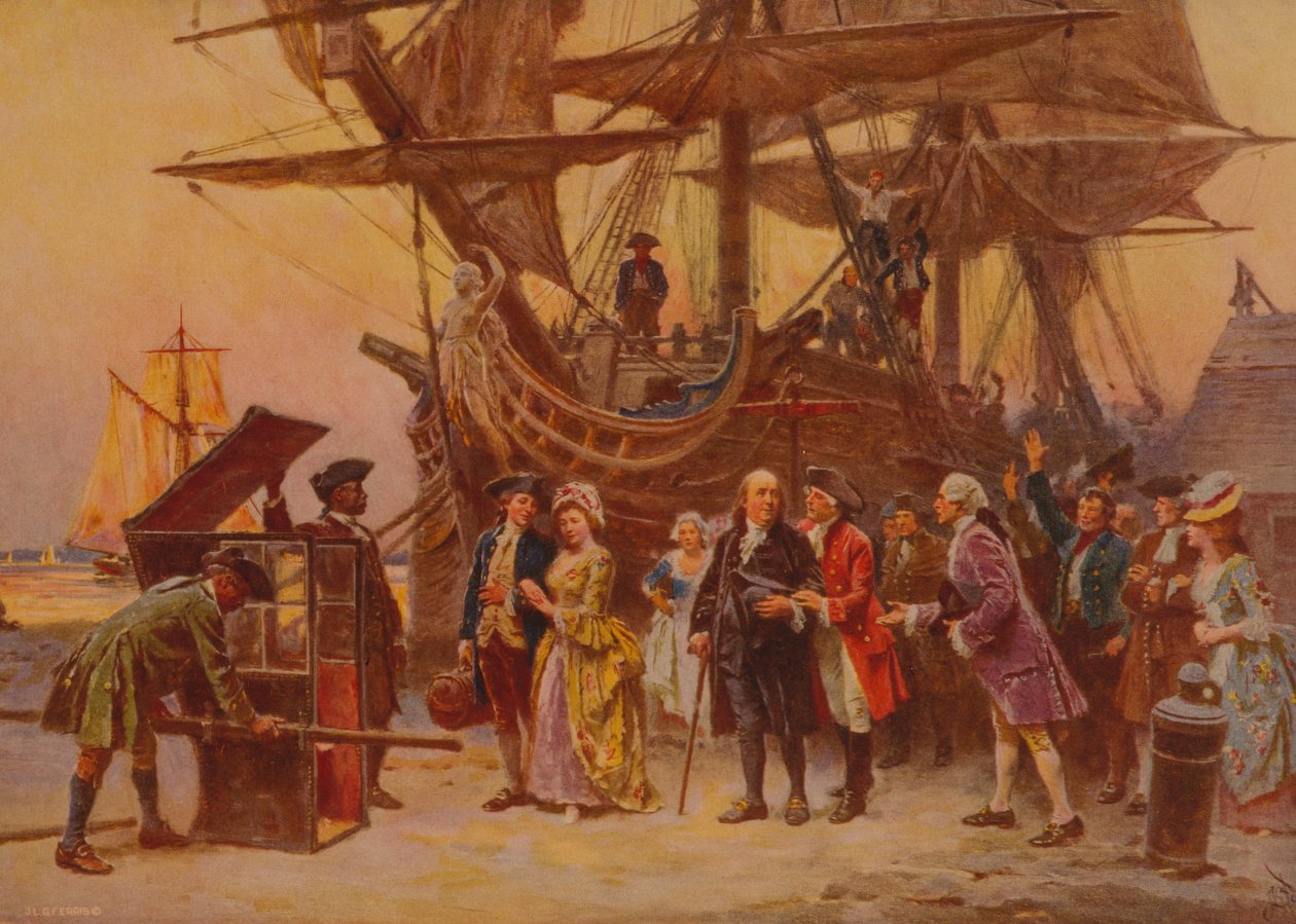 O retorno de Franklin à Filadélfia, c.1930 de Jean Leon Gerome Ferris