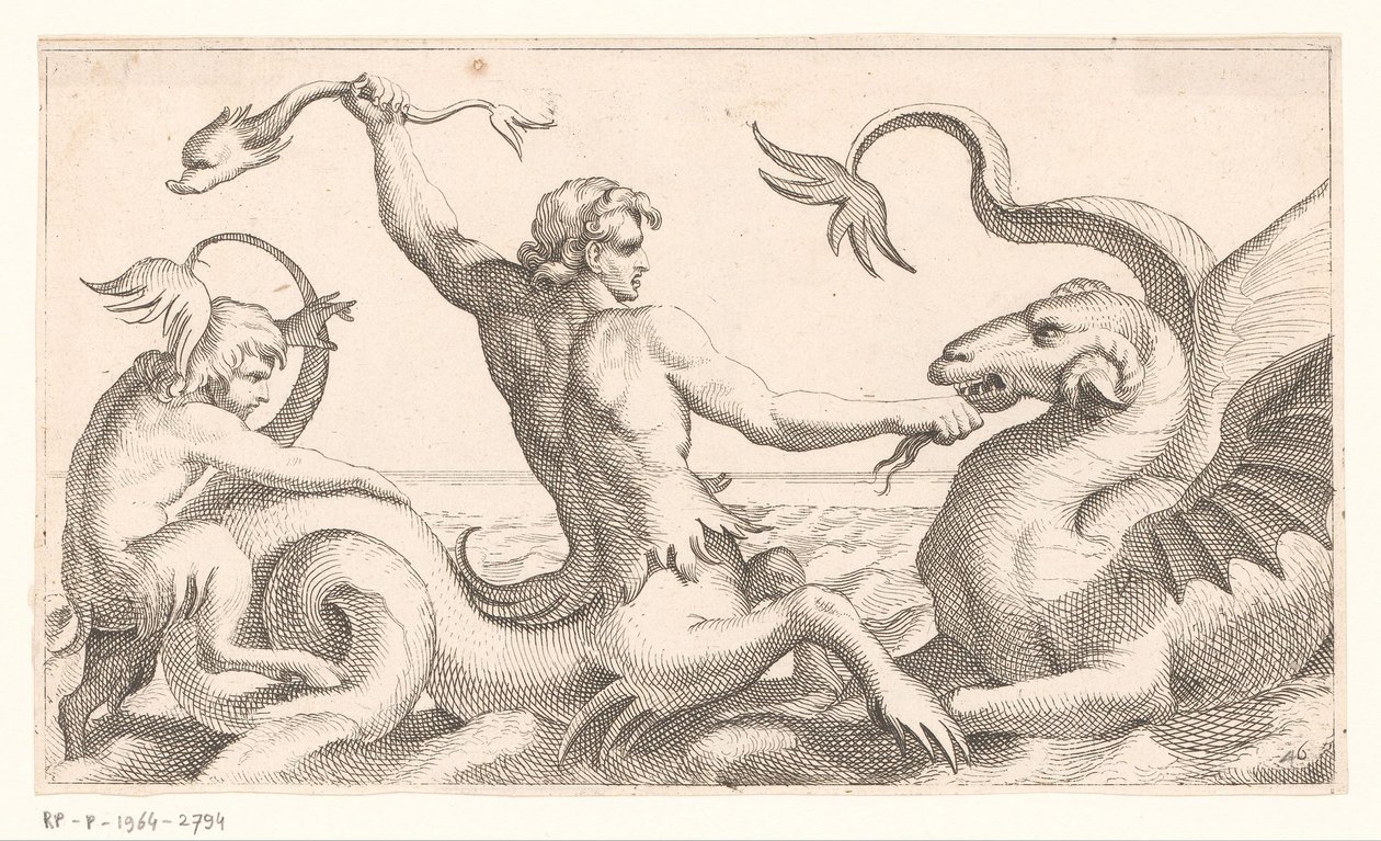Triton lutando contra um monstro marinho de Jean Lepautre (attributed to)