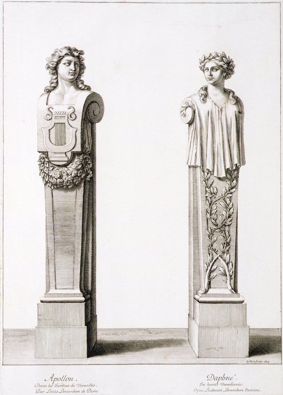 Bustos de Apolo e Daphne por Louis Lerambert em Versalhes, 1674 de Jean Lepautre