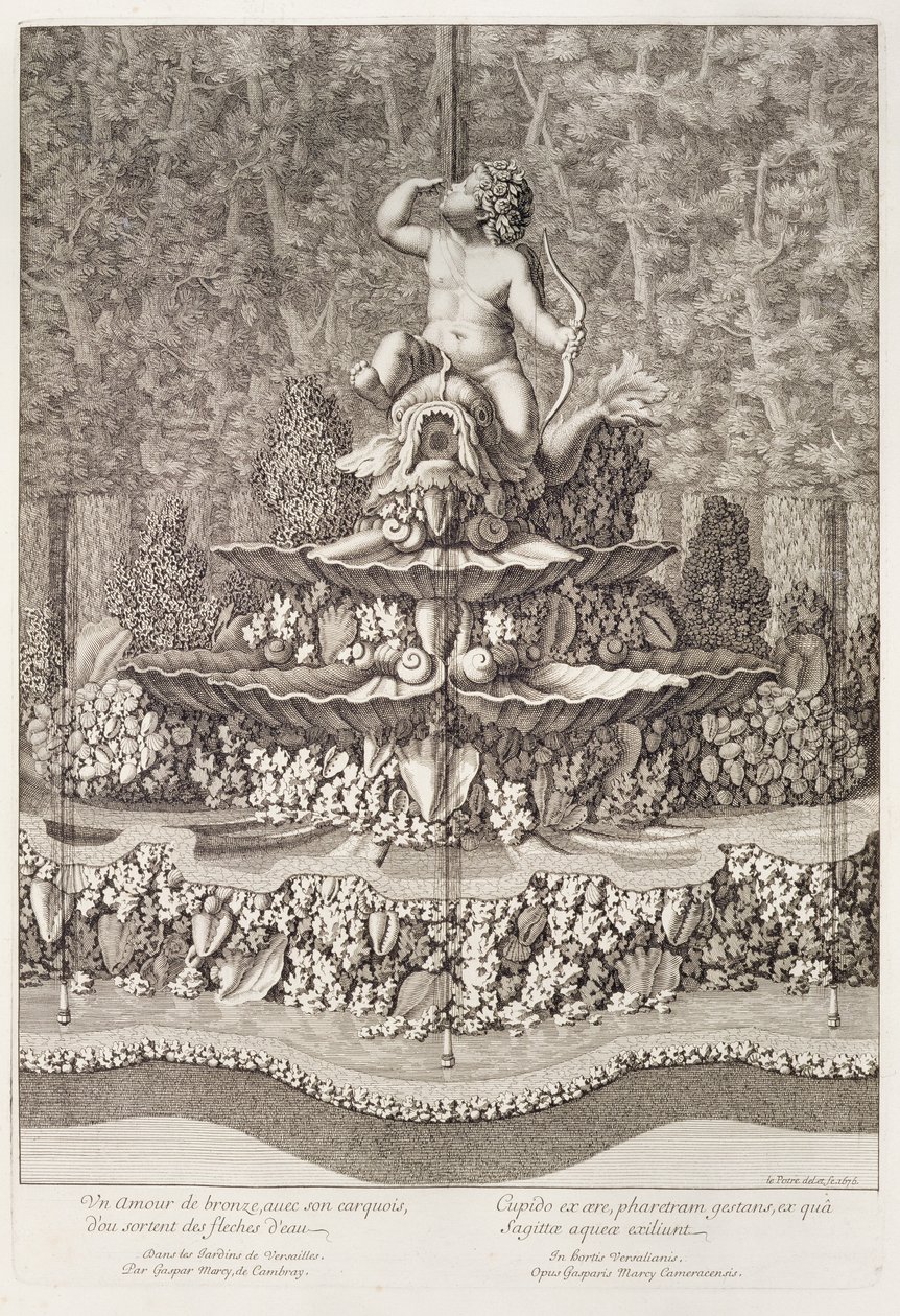 Fonte com Cupido por Gaspar Marcy em Versalhes, 1676 de Jean Lepautre