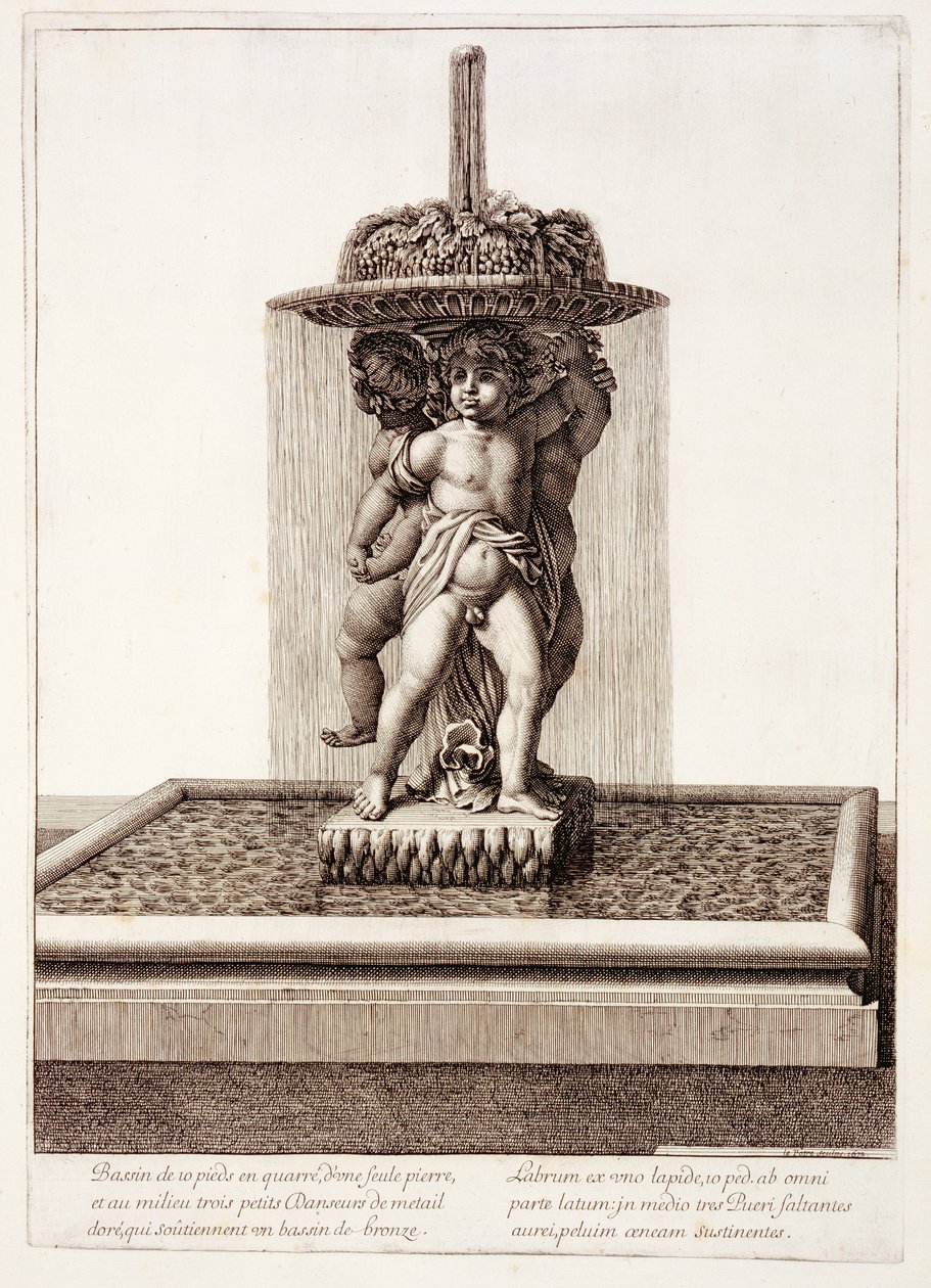 Chafariz, com, três, dourado, dançarinos, em, versalhes, 1672 de Jean Lepautre