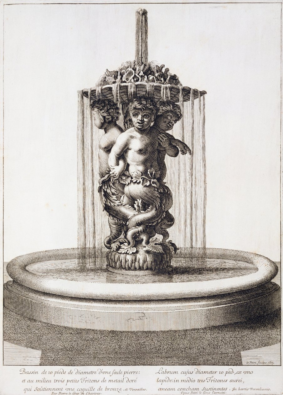 Fonte com três tritões em Versalhes, depois de Pierre le Gros, 1673 de Jean Lepautre