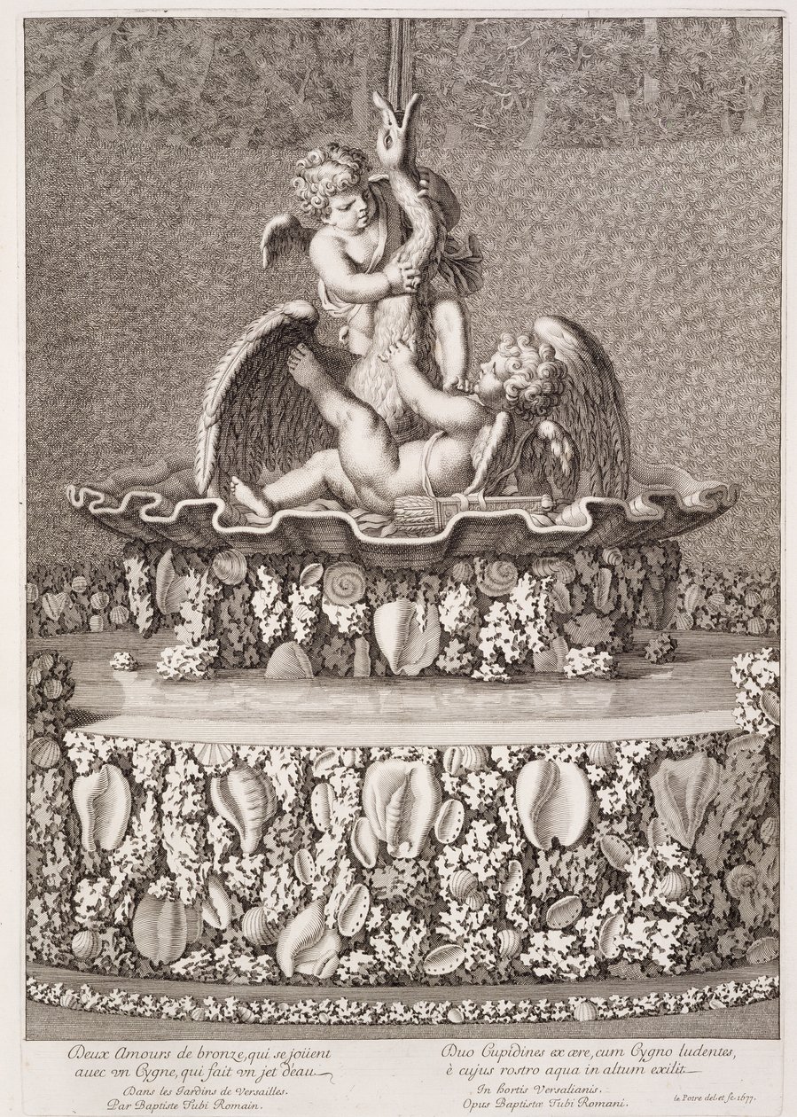 Fonte com dois cupidos e um cisne, projetado por Jean-Baptiste Tuby, em Versalhes, 1677 de Jean Lepautre