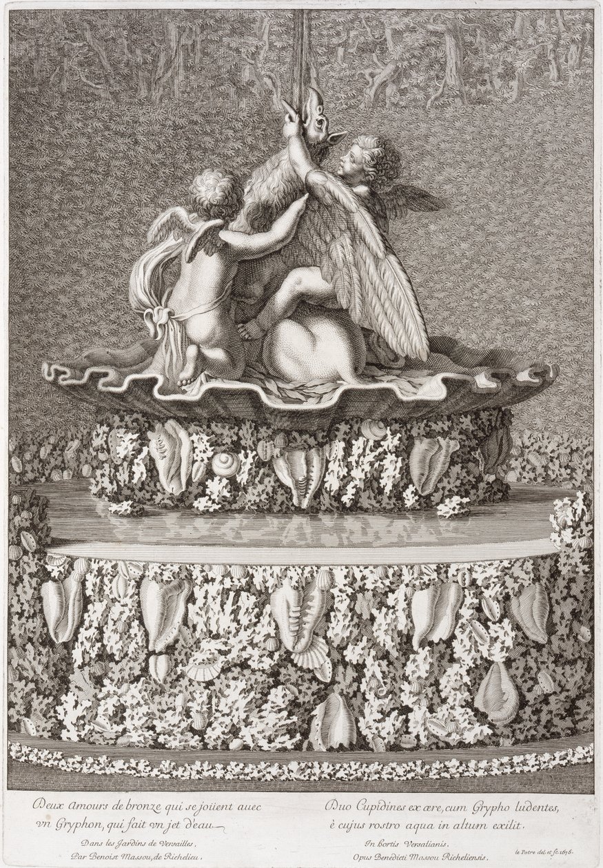 Fonte com dois cupidos brincando com um grifo, de Benoit Massou, em Versailles, 1676 de Jean Lepautre
