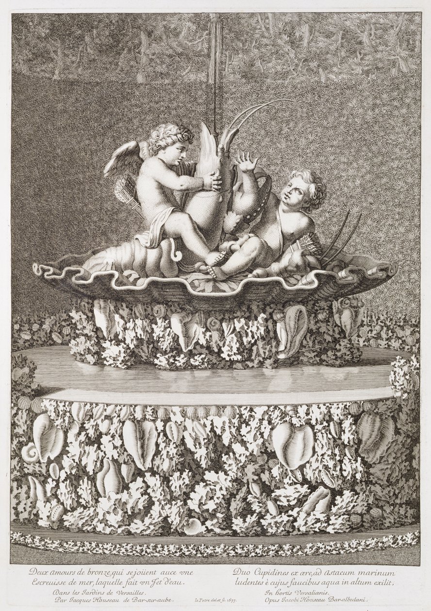 Fonte com dois cupidos montando um lagostim, desenhado por Jacques Houseau, em Versalhes, 1677 de Jean Lepautre