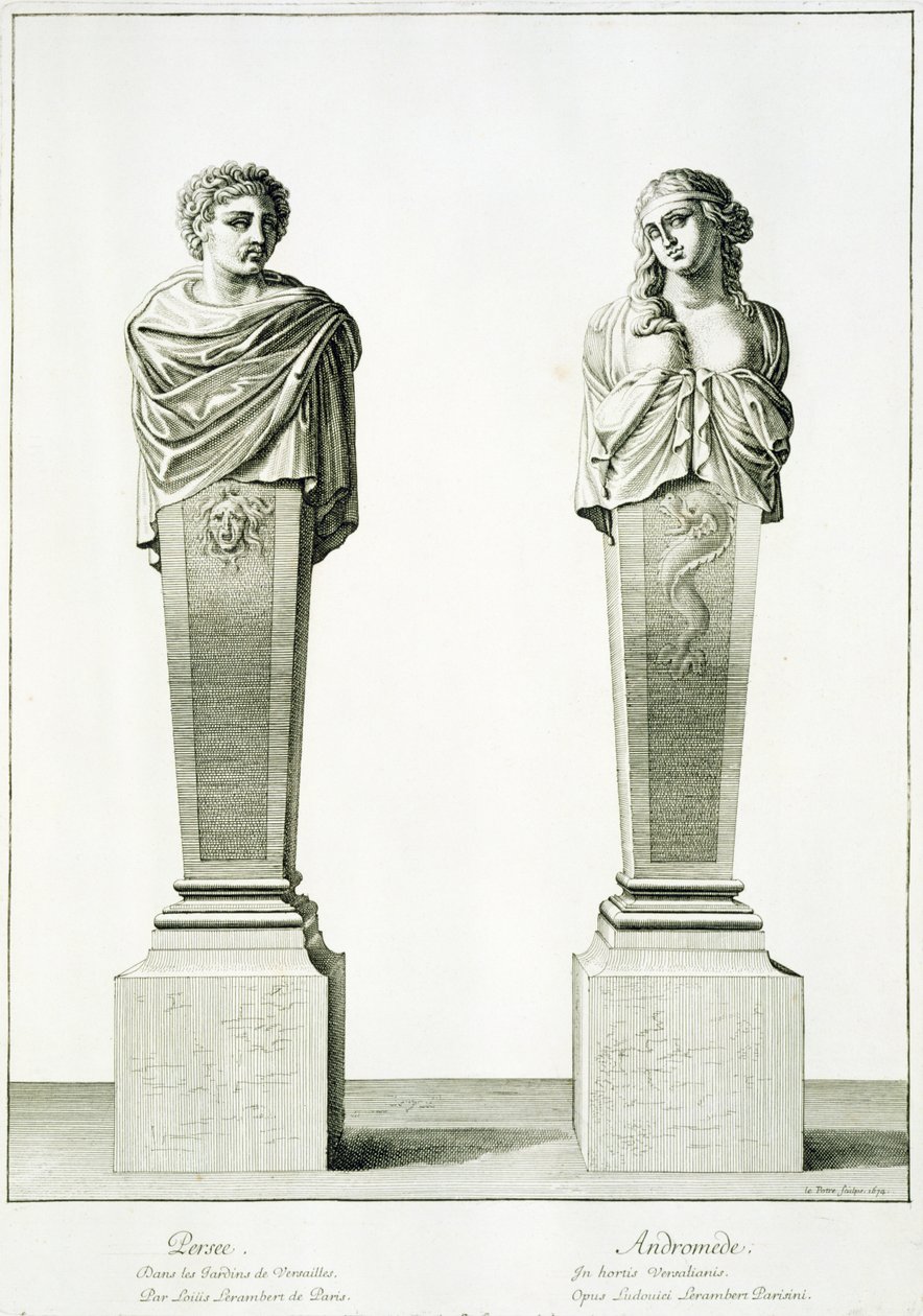 Esculturas representando Perseu e Adromeda por Louis Lerambert em Versalhes de Jean Lepautre