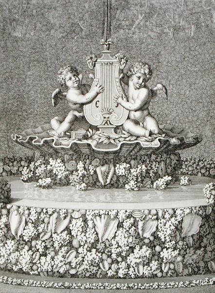 Dois Cupidos segurando uma lira, uma fonte em Versalhes de Jean Lepautre