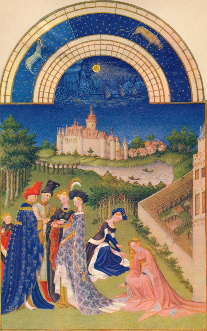Abril - o Château de Dourdan, século XV, 1939. de Jean Limbourg