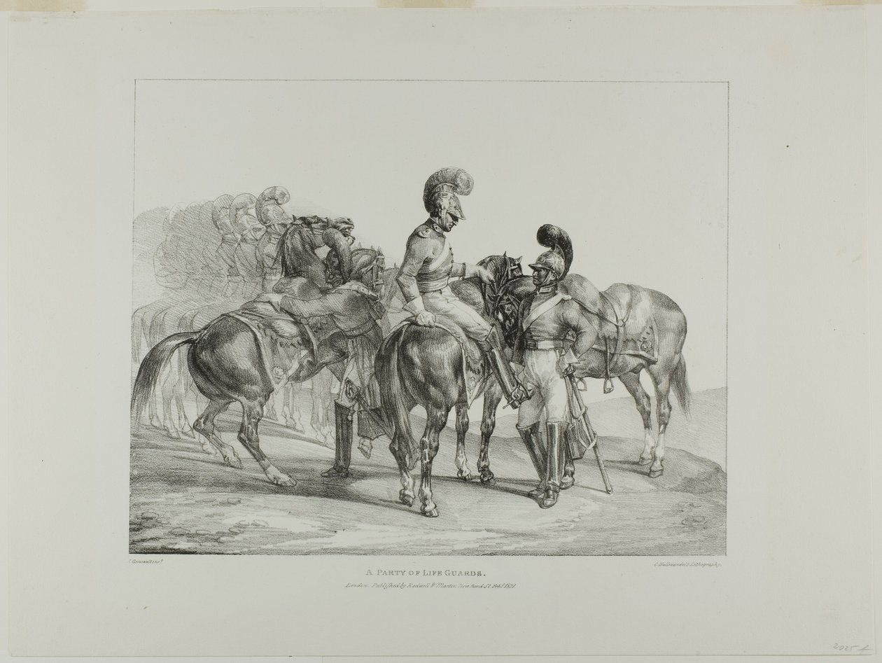 A Party of Life Guards, plate 5 from Various Subjects Drawn from Life and on Stone (The English Suite) de Jean Louis André Théodore Géricault