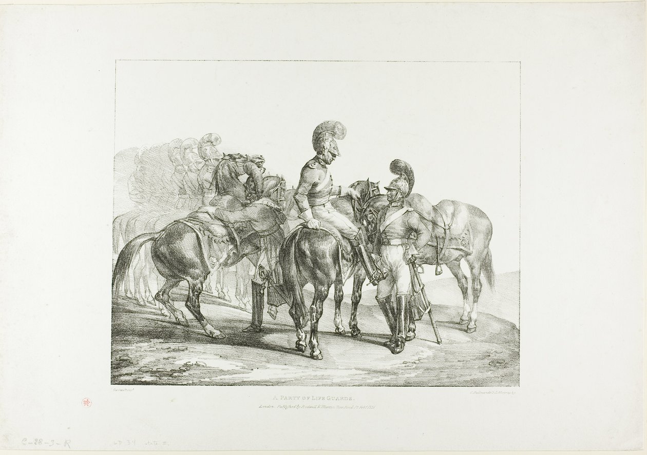 Um grupo de guardas-vidas, placa 5 de Vários objectos desenhados a partir da vida na pedra de Jean Louis André Théodore Géricault