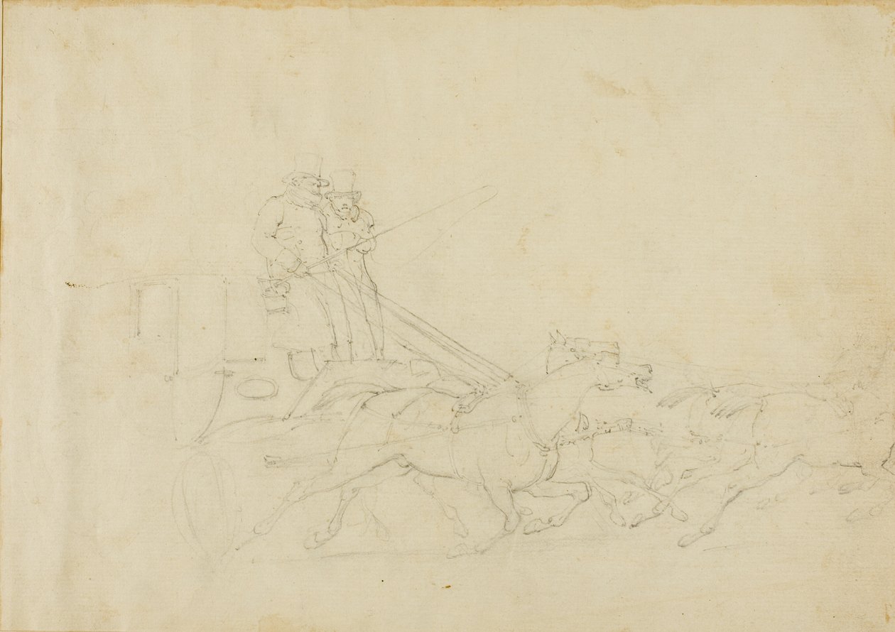 Carruagem puxada por quatro cavalos a galope de Jean Louis André Théodore Géricault