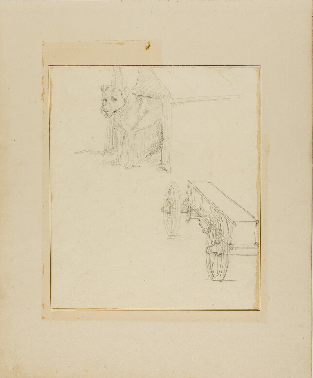 Cão em pé na casota e estudo de um carrinho de munições de Jean Louis André Théodore Géricault