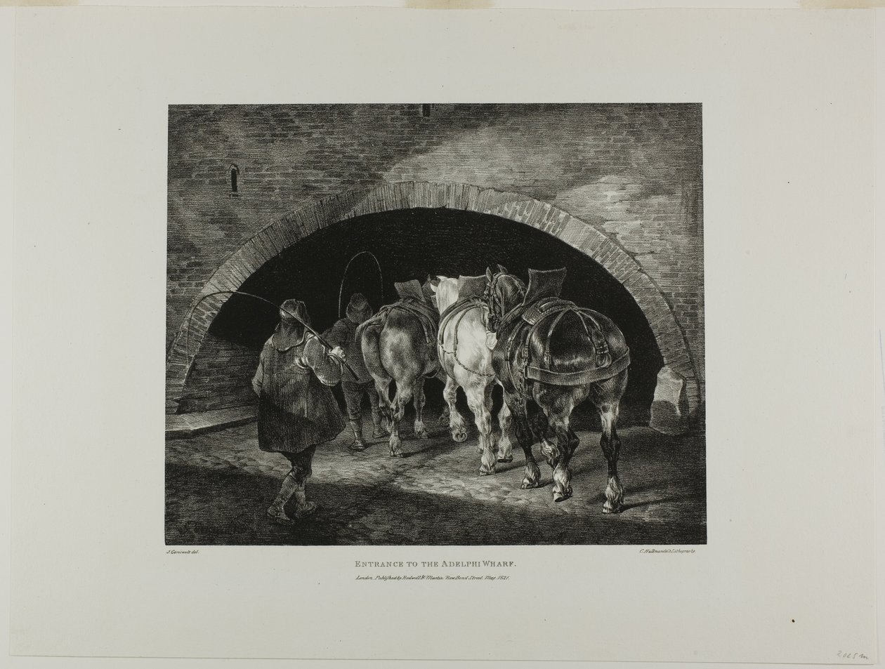 Entrada para o cais Adelphi, placa 11 de Various Subjects Drawn from Life and on Stone (The English Suite) de Jean Louis André Théodore Géricault