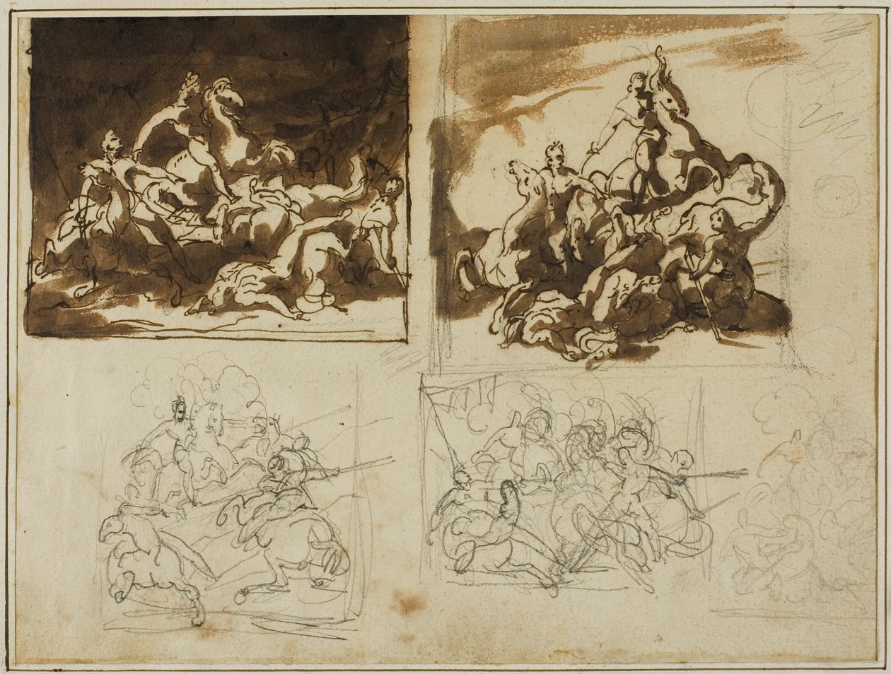 Cinco esboços para uma batalha de cavalaria de Jean Louis André Théodore Géricault