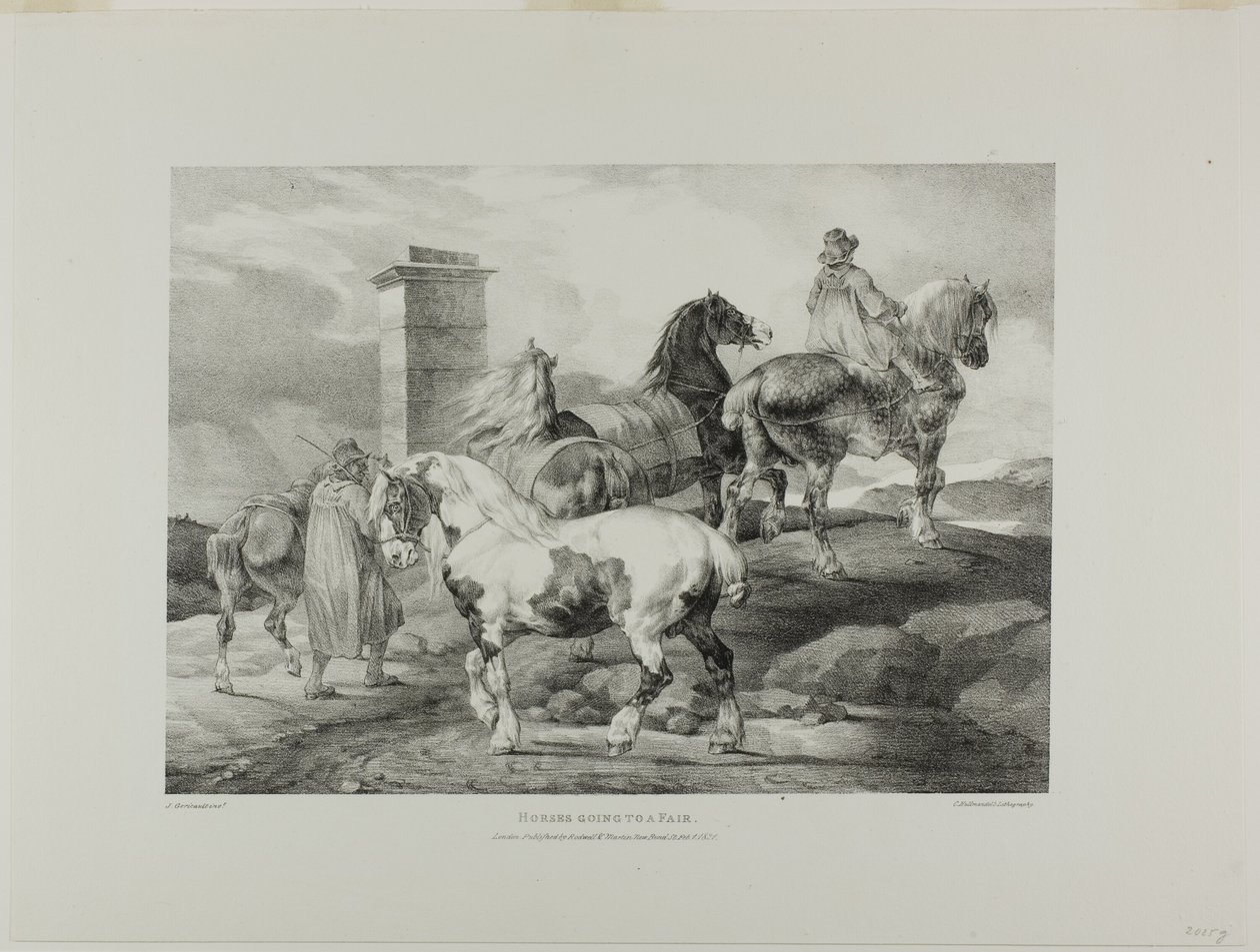 Cavalos a caminho de uma feira, placa 3 de Vários temas desenhados da vida e em pedra (A Suite Inglesa) de Jean Louis André Théodore Géricault