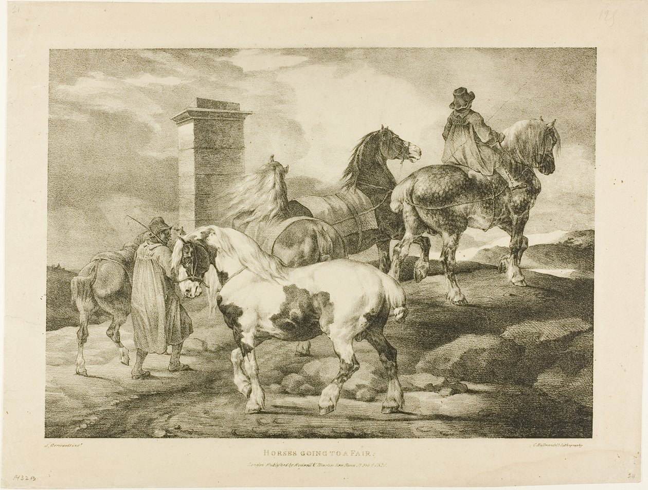 Cavalos a caminho de uma feira, placa 3 de Vários temas desenhados a partir da vida na pedra de Jean Louis André Théodore Géricault